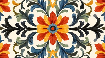 Floral Pattern with Yellow, Red, and Blue Hues