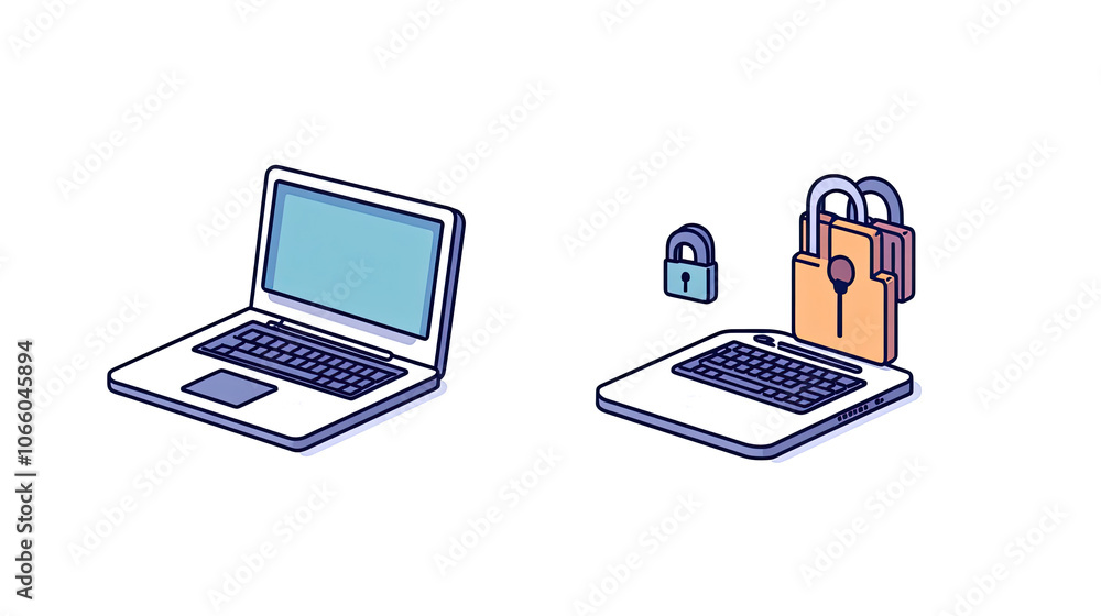 Poster secure access laptop icons with keylocks collection generative ai