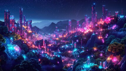 Fototapeta premium Futuristic Cityscape with Neon Lights