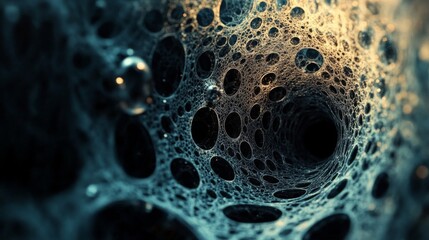 Abstract Macro View of a Dark, Circular, and Honeycomb-Like Structure