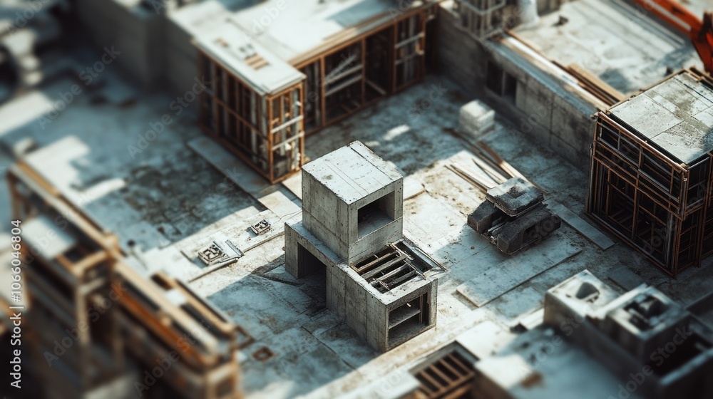 Poster aerial view of a concrete structure under construction
