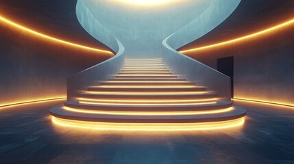 Obraz premium Futuristic staircase illuminated by neon lights.