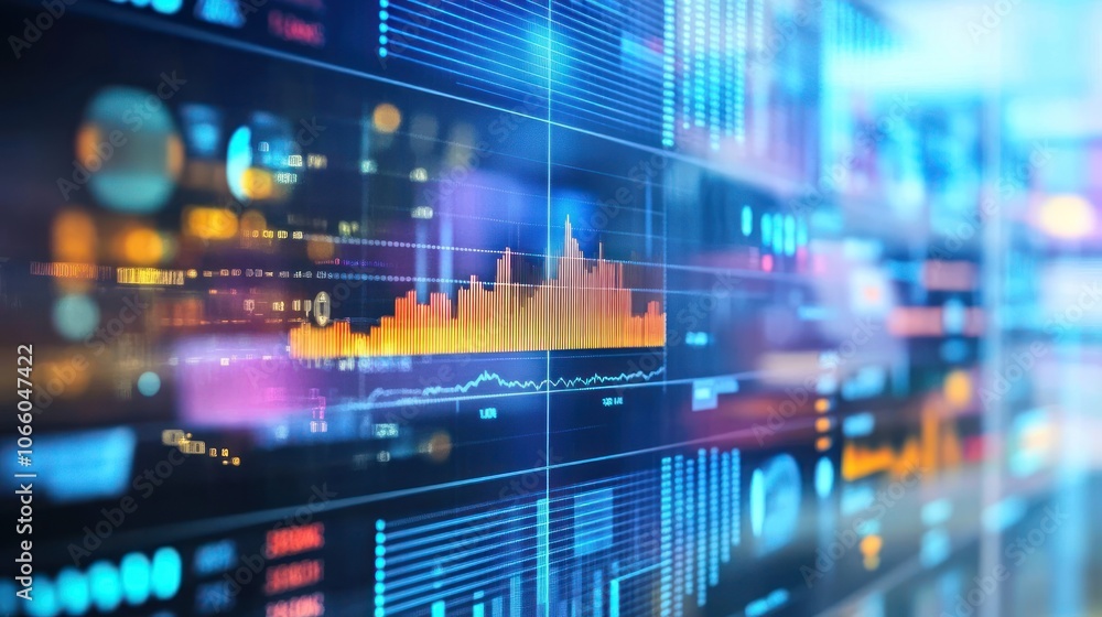 Poster a close-up of a stock market screen with an upward trend line and data