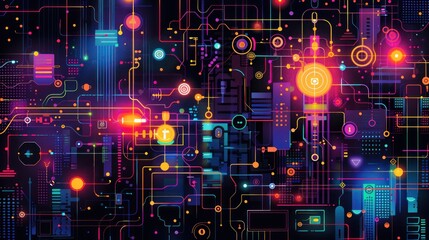 Obraz premium Neon Cityscape with Cyberpunk Aesthetic