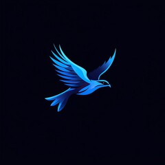 Obraz premium Abstract Blue Bird in Flight on Black Background