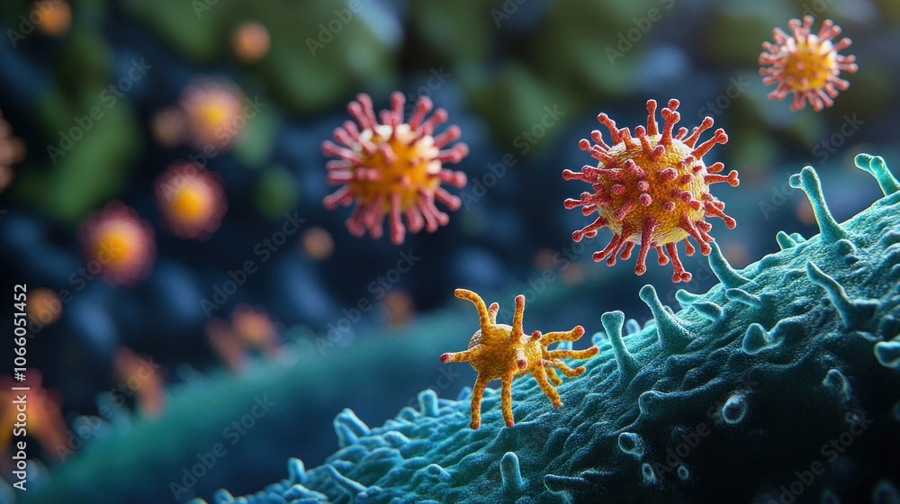 Poster Microscopic View of Viruses Attacking a Cell