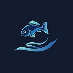Fototapeta premium Stylized Blue Fish Leaping Over Blue Waves