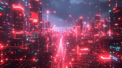 Obraz premium Neon Cityscape: A Futuristic Vision