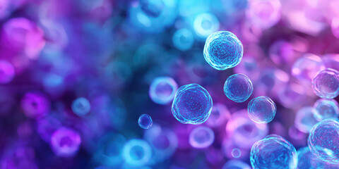 Vibrant abstract microbial cells floating in colorful background