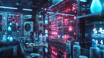 Obraz premium Futuristic Medical Lab with Digital Interfaces