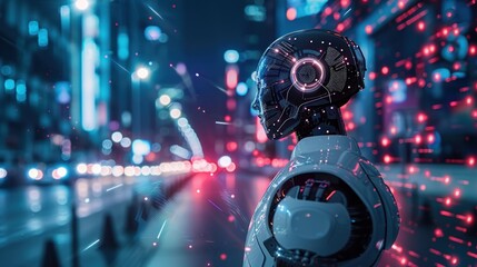 Fototapeta premium Robot in a futuristic city