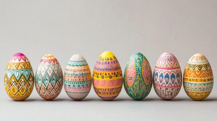 Fototapeta premium Six Decorated Easter Eggs with Intricate Patterns