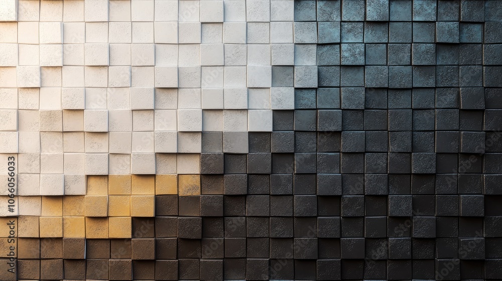 Poster a stylish gradient brick wall, transitioning from light to dark shades, creating a modern and textur