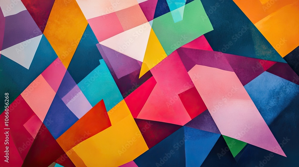 Poster a vibrant mosaic abstract background featuring geometric patterns in bright, contrasting colors, wit