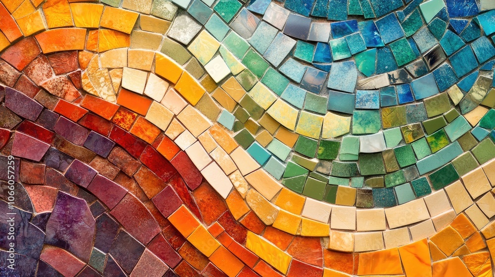 Aufkleber colorful mosaic tiles arranged in an abstract, flowing pattern, creating a textured, artistic backgr
