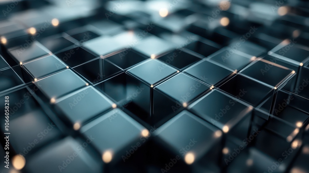 Aufkleber abstract blue and gold 3d cube pattern - geometric background texture