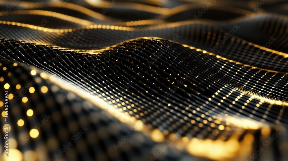 Aufkleber abstract black and gold grid background - 3d rendered pattern with shiny texture.