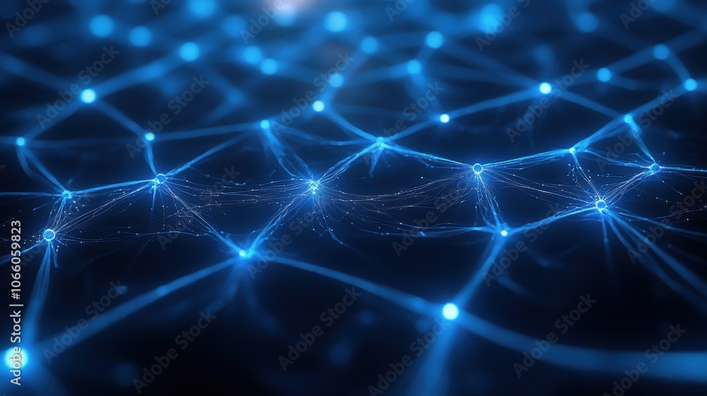 Aufkleber abstract blue network with glowing points, digital technology and connection concept background