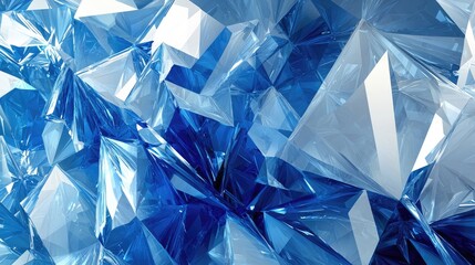 Abstract Blue Crystalline Structure with Sharp Edges and Reflective Surfaces