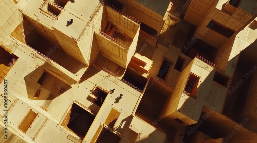 Poster Aerial View of an Under Construction Building with Workers