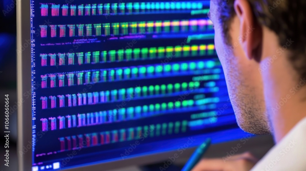 Poster A Man Studying Data on a Computer Screen