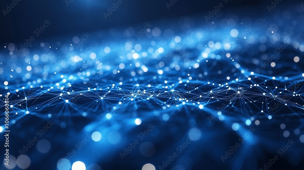 Wall mural Abstract blue background with a network of connected dots and lines.