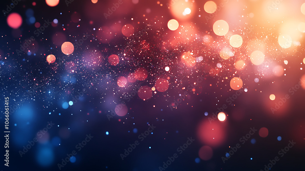 Poster red, white, and blue background with glittering stars and bokeh effect national day with copy space 