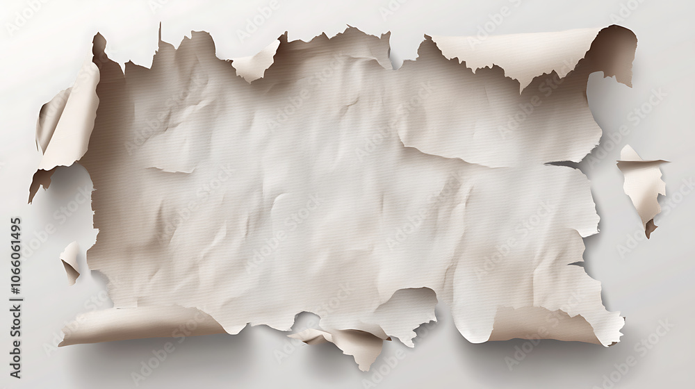 Poster Realistic torn paper with rolled edges on transparent background