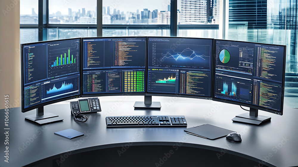 Aufkleber professional analyzing network security data on multiple monitors in a high-tech environment