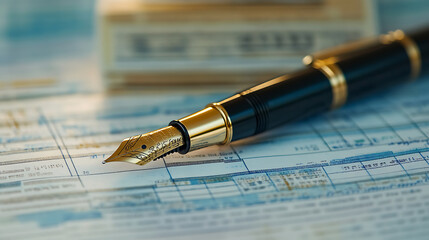 Fototapeta premium Paid stamp on tax form with fountain pen beside it