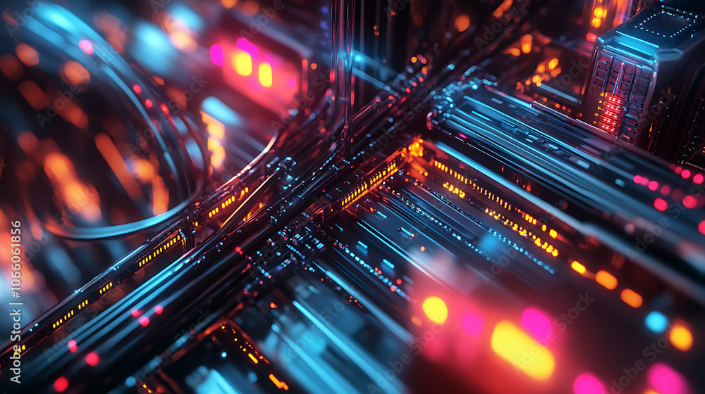 Poster network cables connected to servers in a data center, illustrating complex network infrastructure