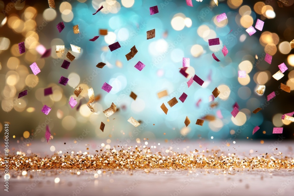 Poster a colorful explosion of confetti is falling from the sky, creating a festive
