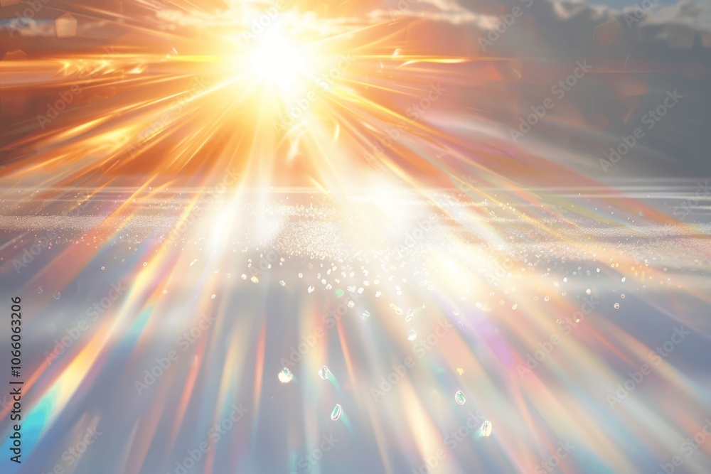 Poster white sparkling light rays background with rainbow effect