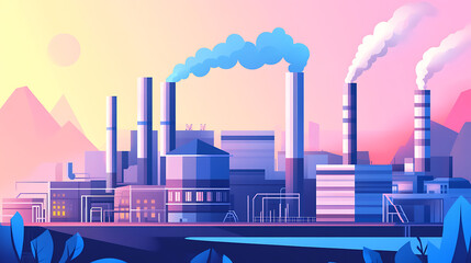 Obraz premium Industrial plant with smokestacks illustrating carbon capture and storage
