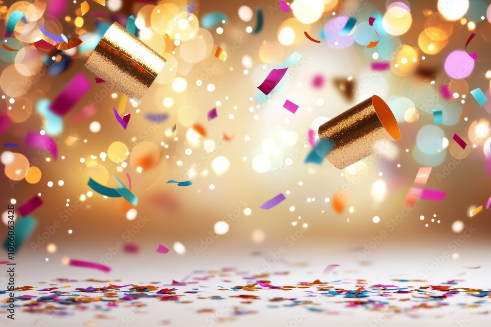 Poster a colorful explosion of confetti is falling from the sky, creating a festive