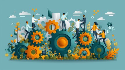 Obraz premium Eco-friendly business team working together for success and growth in a modern office environment