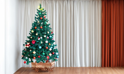 Wonderful Christmas scene with decorated vintage Christmas tree
