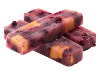 Fresh Fruit Popsicles with Fresh Fruit Chunks on White Background