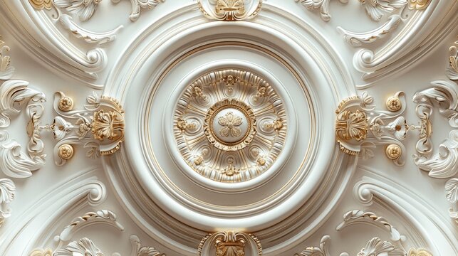 Luxurious Gold and White Ceiling with Intricate Floral Design - Powered by Adobe