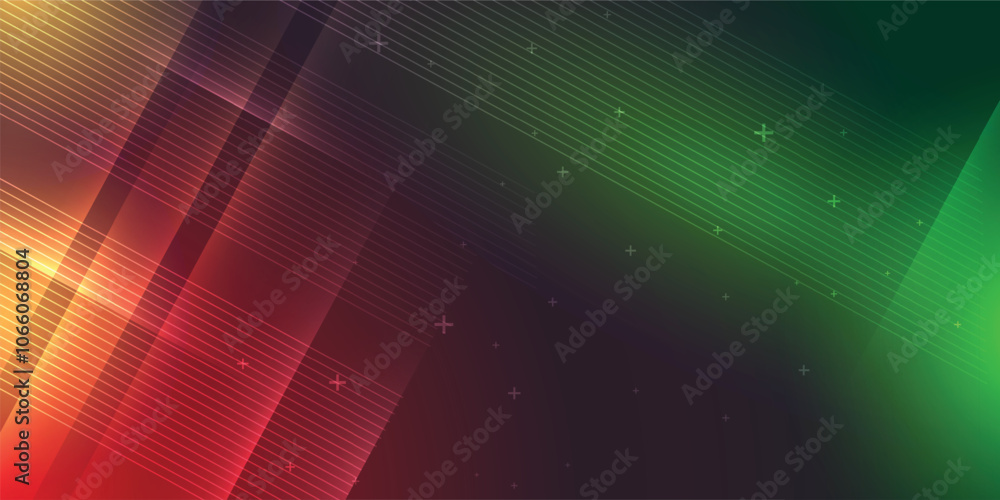 Poster red and green abstract background in vector illustration with glow and light effects, with parallel 