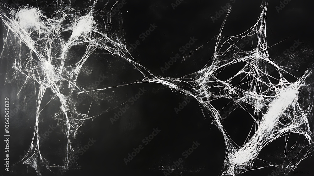 Aufkleber black background, with spider webs hanging in the corners of an empty black canvas, white ink on pap