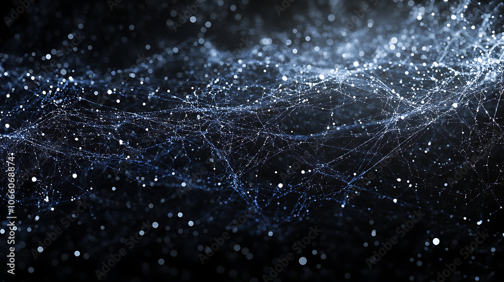 Poster black background, white spider webs hanging from top to bottom generative ai