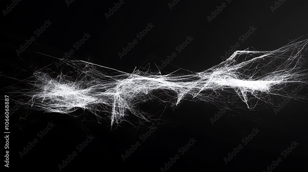 Aufkleber black background, white spider webs hanging from top to bottom generative ai