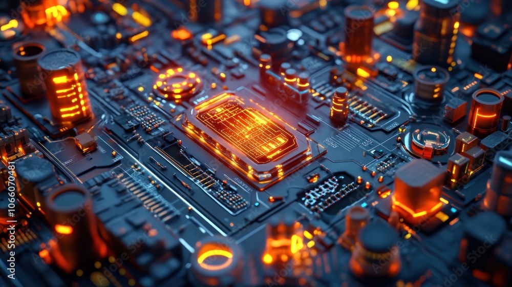 Aufkleber glowing circuit board with integrated processor