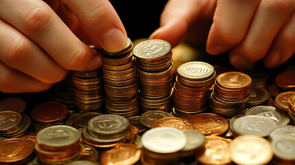A businessperson counting stacks of coins, symbolizing wealth management and financial planning
