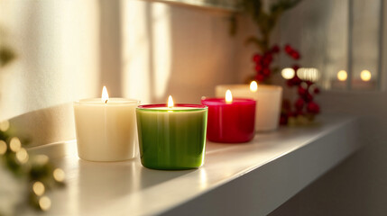 Winter holiday decoration with decorative Christmas candles