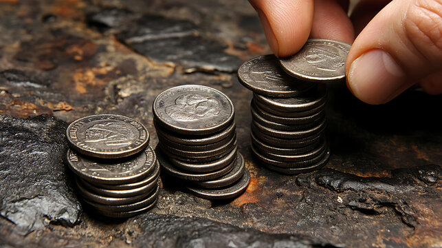 A businessperson counting stacks of coins, symbolizing wealth management and financial planning