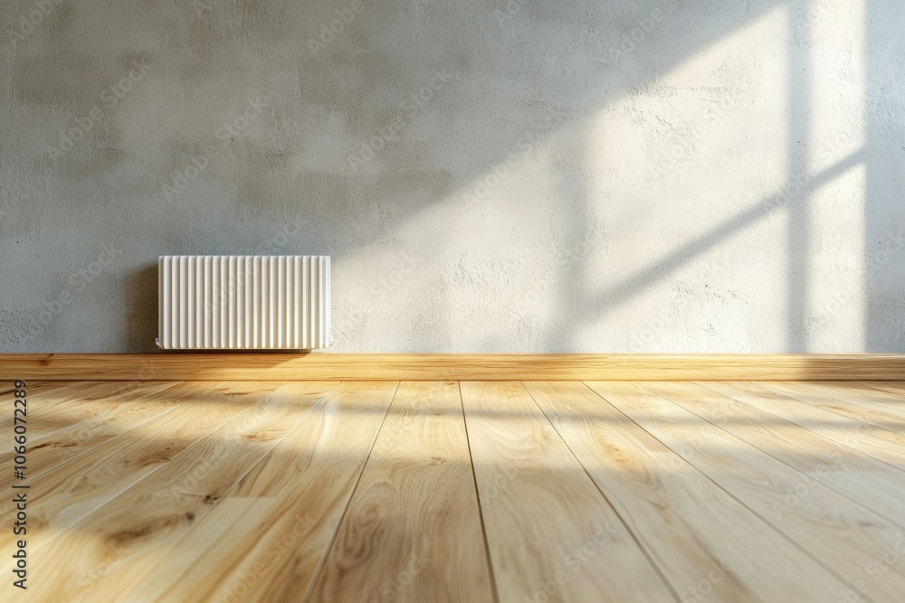 Poster a large empty room with a radiator in the corner