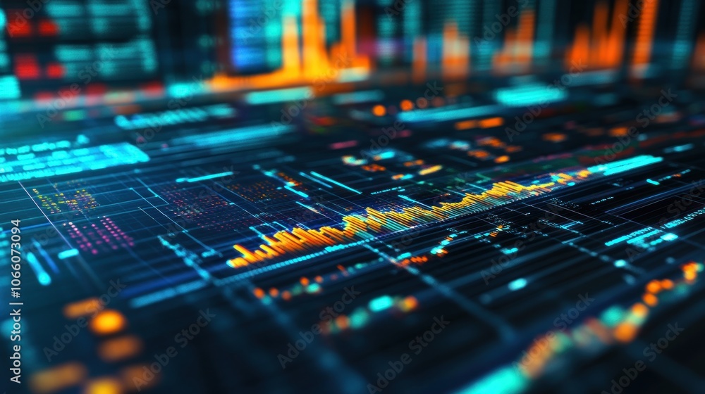 Poster Close-up of a Digital Interface with Data and Graphs
