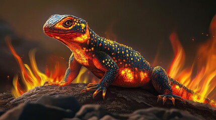 Obraz premium A Fiery Lizard on a Rocky Outcropping